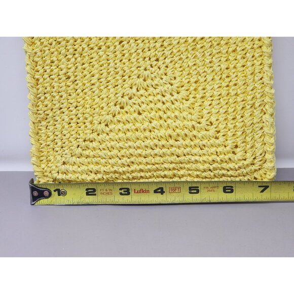 Yellow Handwoven Clutch Bag With Zipper Closure & Pom-Pom Accent Made In Korea - Picture 8 of 8